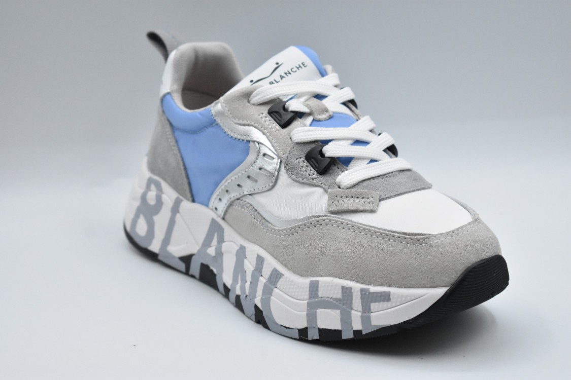 Shop Voile Blanche White And Light Blue Accents Sneakers In Grey