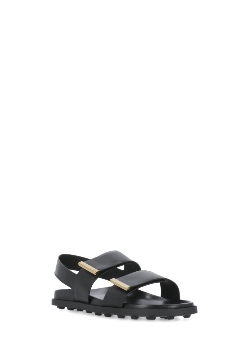 Shop Tod's Black Leather Sandals