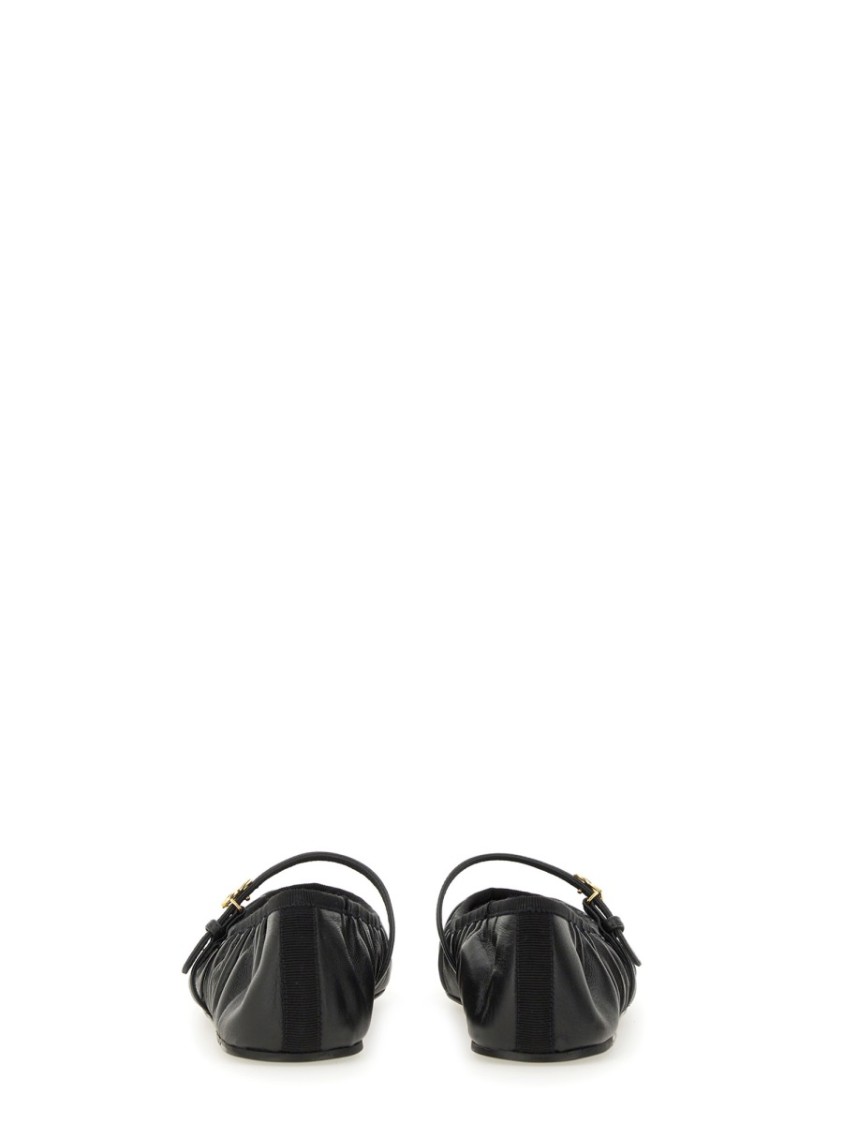 Dolce & Gabbana Black Ballerinas With Metallic Logo And Strap In Leather Woman In Black