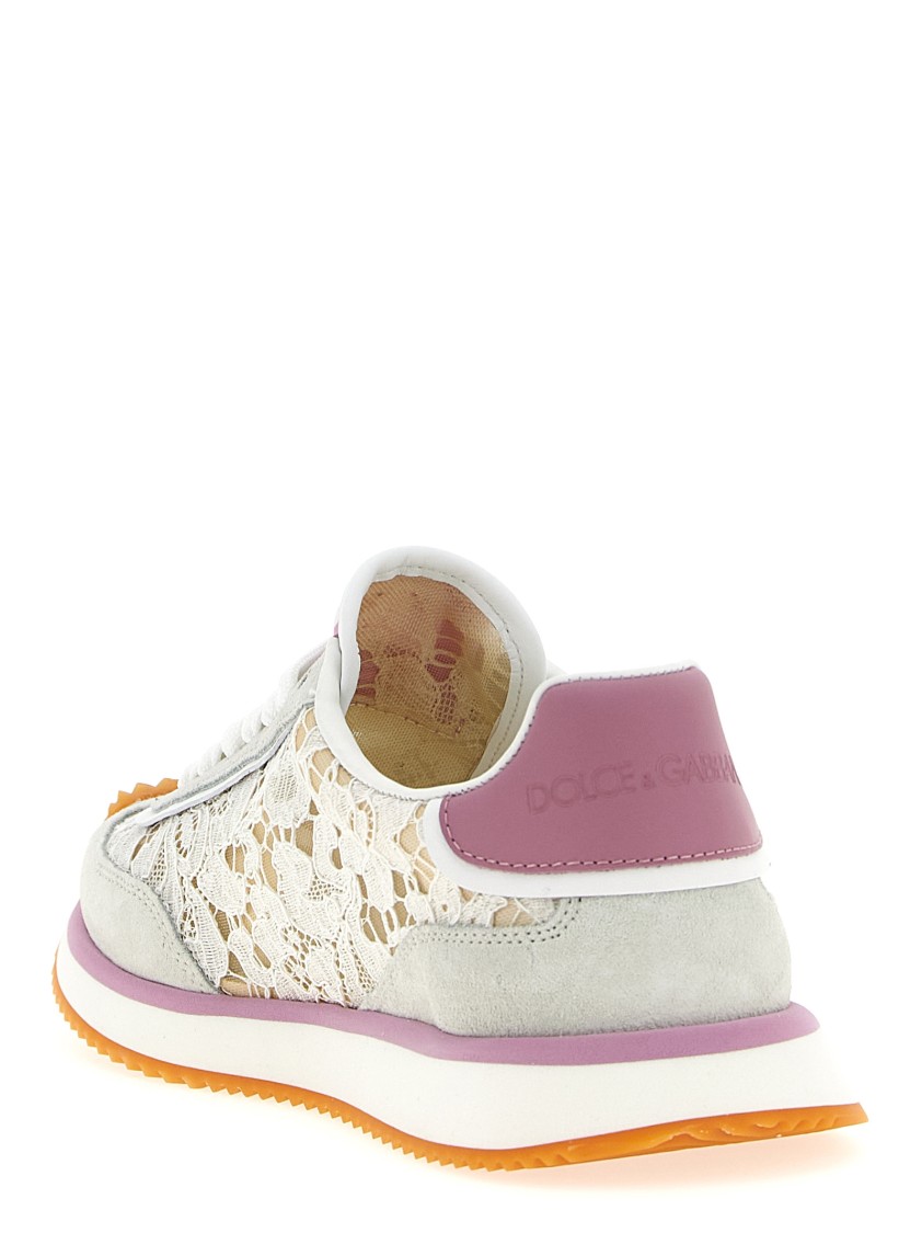 Dolce & Gabbana White Low Top With Lace Details And Dg Patch On The Side In Pink