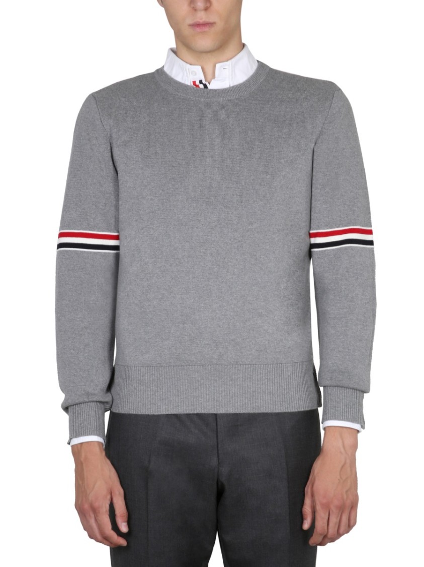 Thom Browne Stripe-detail Cotton Jersey Hoodie In Grey