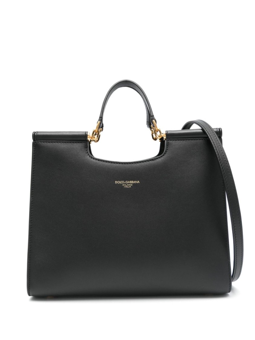 Dolce & Gabbana Black Calfskin Tote Bag With Adjustable Shoulder Strap In Black