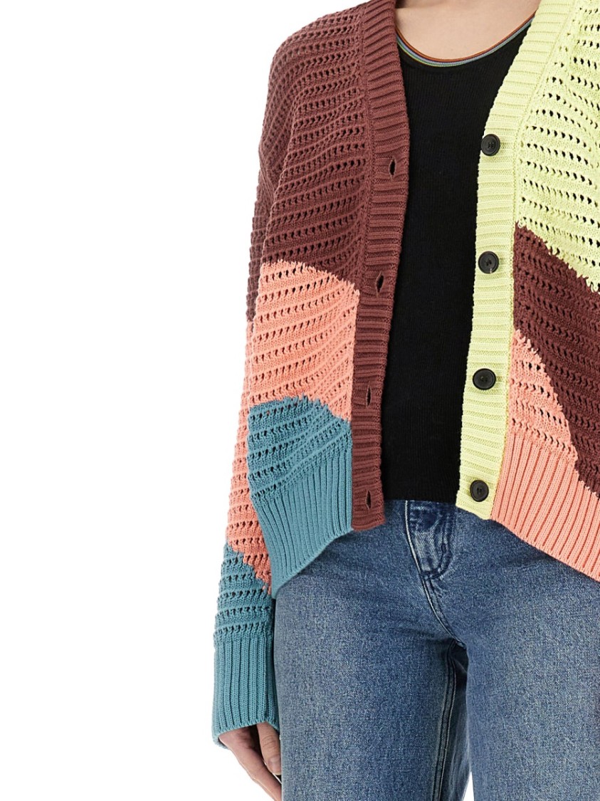 Ps By Paul Smith Ps Paul Smith Gradient Wave Knitted Cardigan In Burgundy