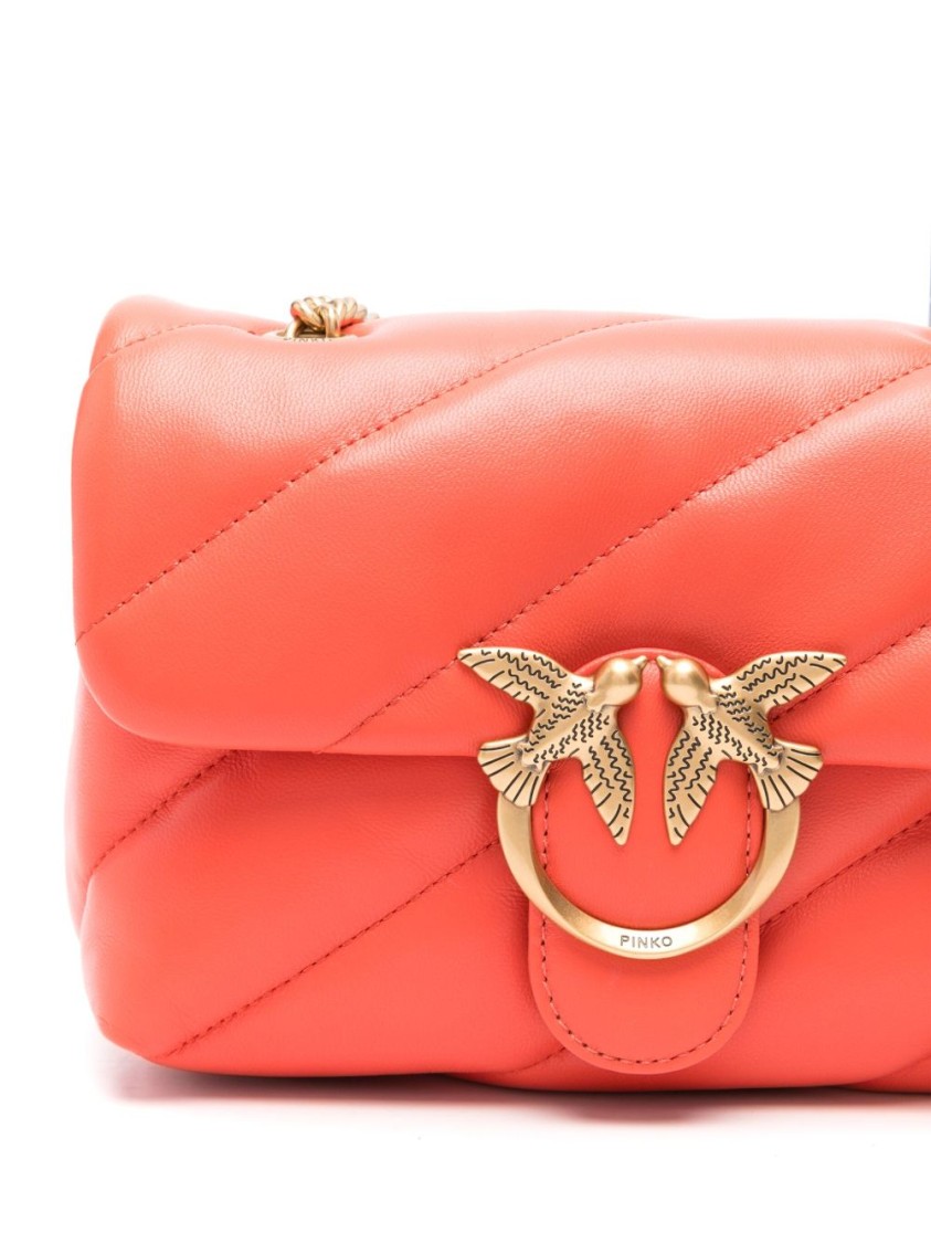Pinko Burnt Orange Quilted Shoulder Bag With Chain-link Strap