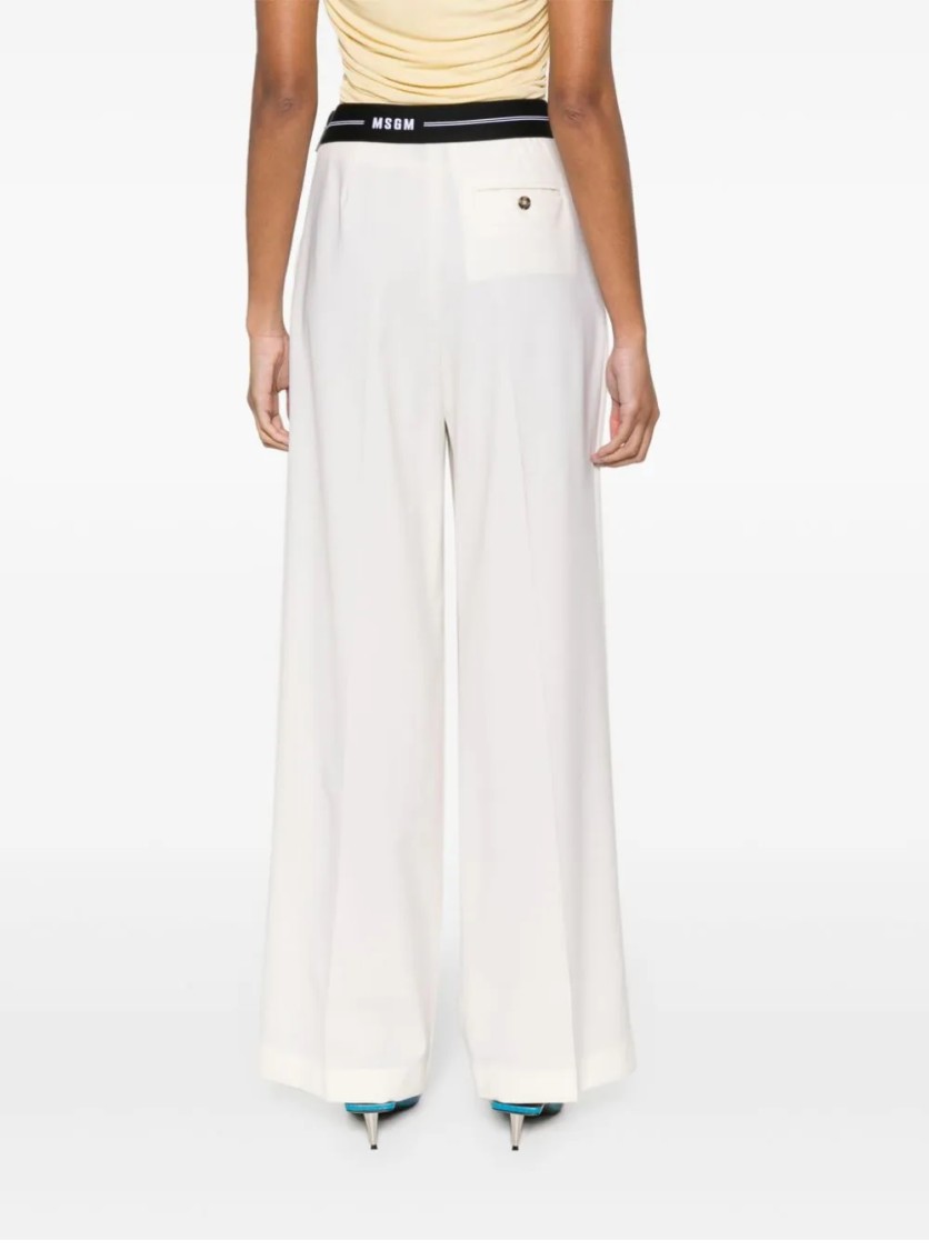Msgm Wide-leg Trousers With Contrasting Logo Band In White
