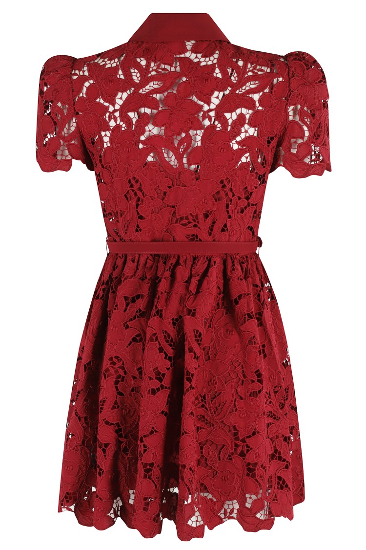 Self-portrait Womens Embroidered Collared Lace Mini Dress Burgundy
