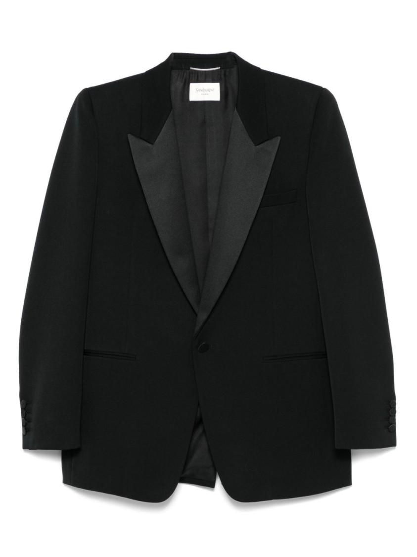 Saint Laurent Padded Shoulder Black Blazer In Black