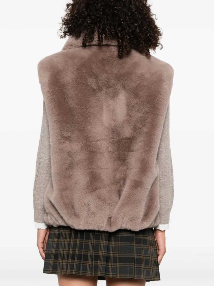 Pinko High Collar Faux Fur Vest In Beige In Neutral