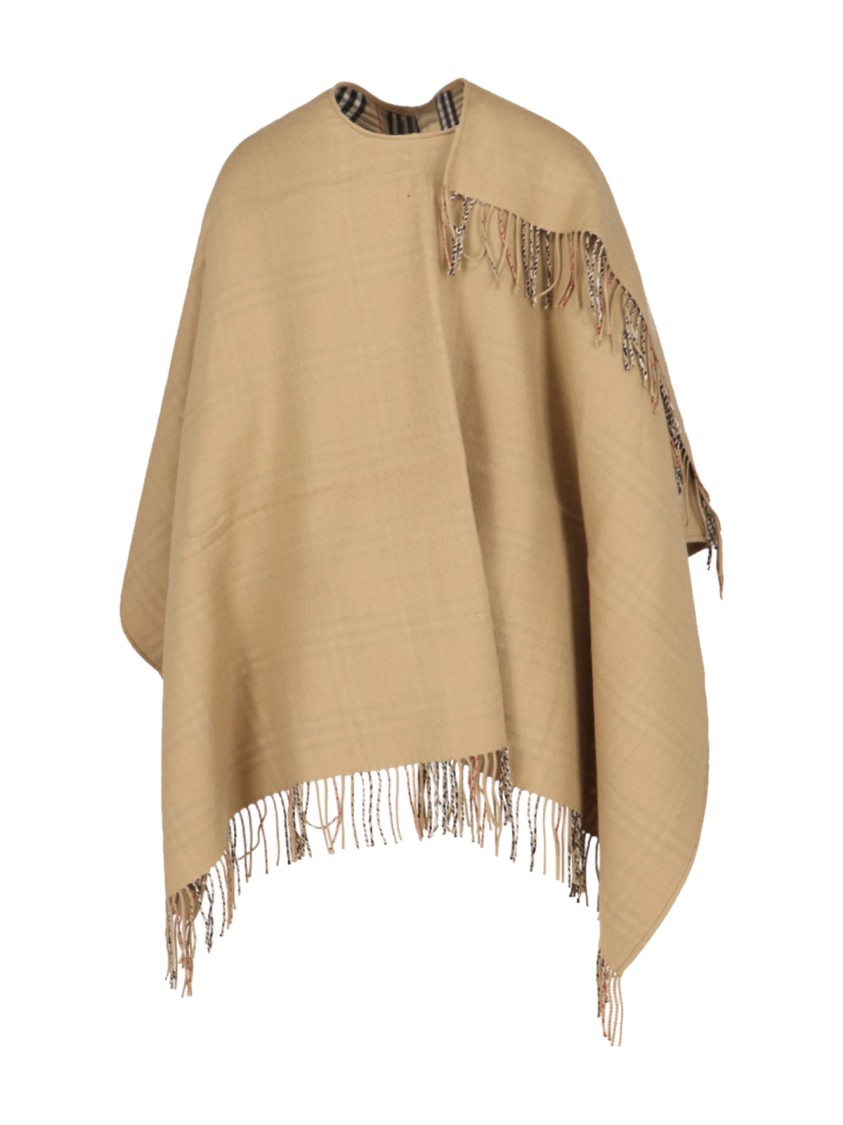 Burberry Reversible Merino Wool Cape – Beige/check In Brown