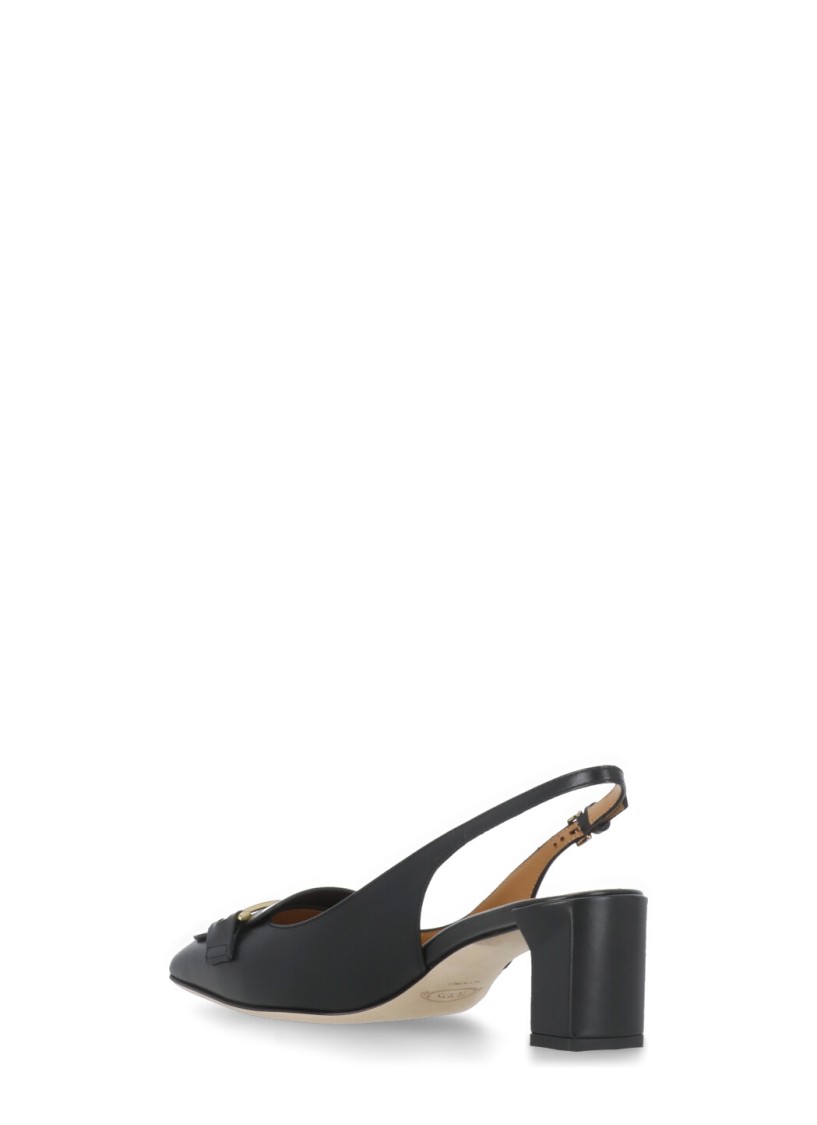 Tod's Square Toe Block Heel Gold-tone Hardware Slingback In Black