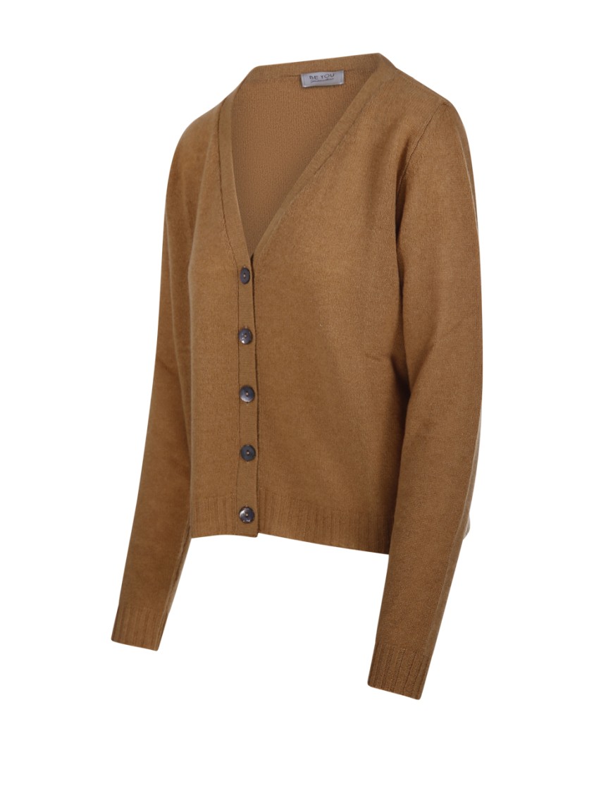 Be You Classic V-neck Cashmere Cardigan In Brown