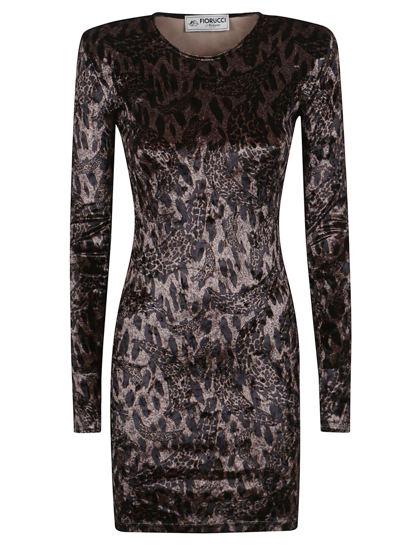 Fiorucci Velour Padded Mini Dress In Brown