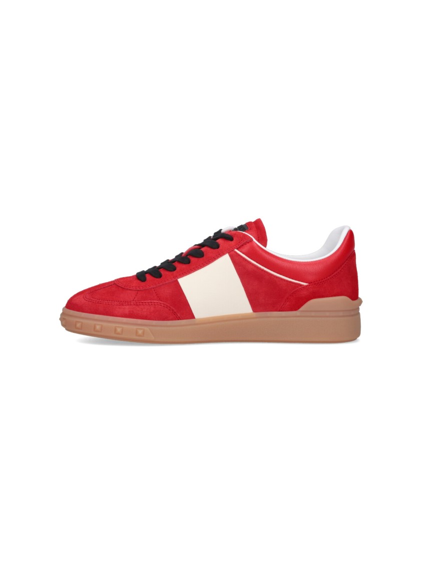 Valentino Garavani Upvillage Low Top Trainer In Split Leather And Calfskin Nappa Leather In Red