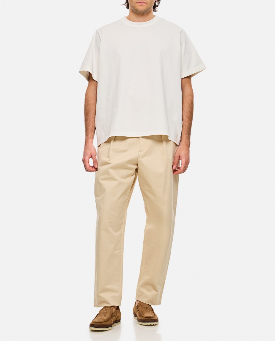 Shop Marni Cropped Cotton Trousers In Neutrals