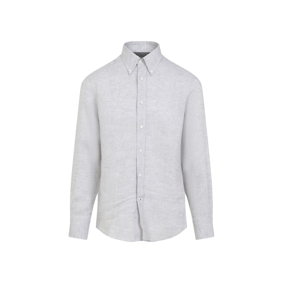 Brunello Cucinelli Grey Linen Shirt With Classic Button-down Collar In Grey