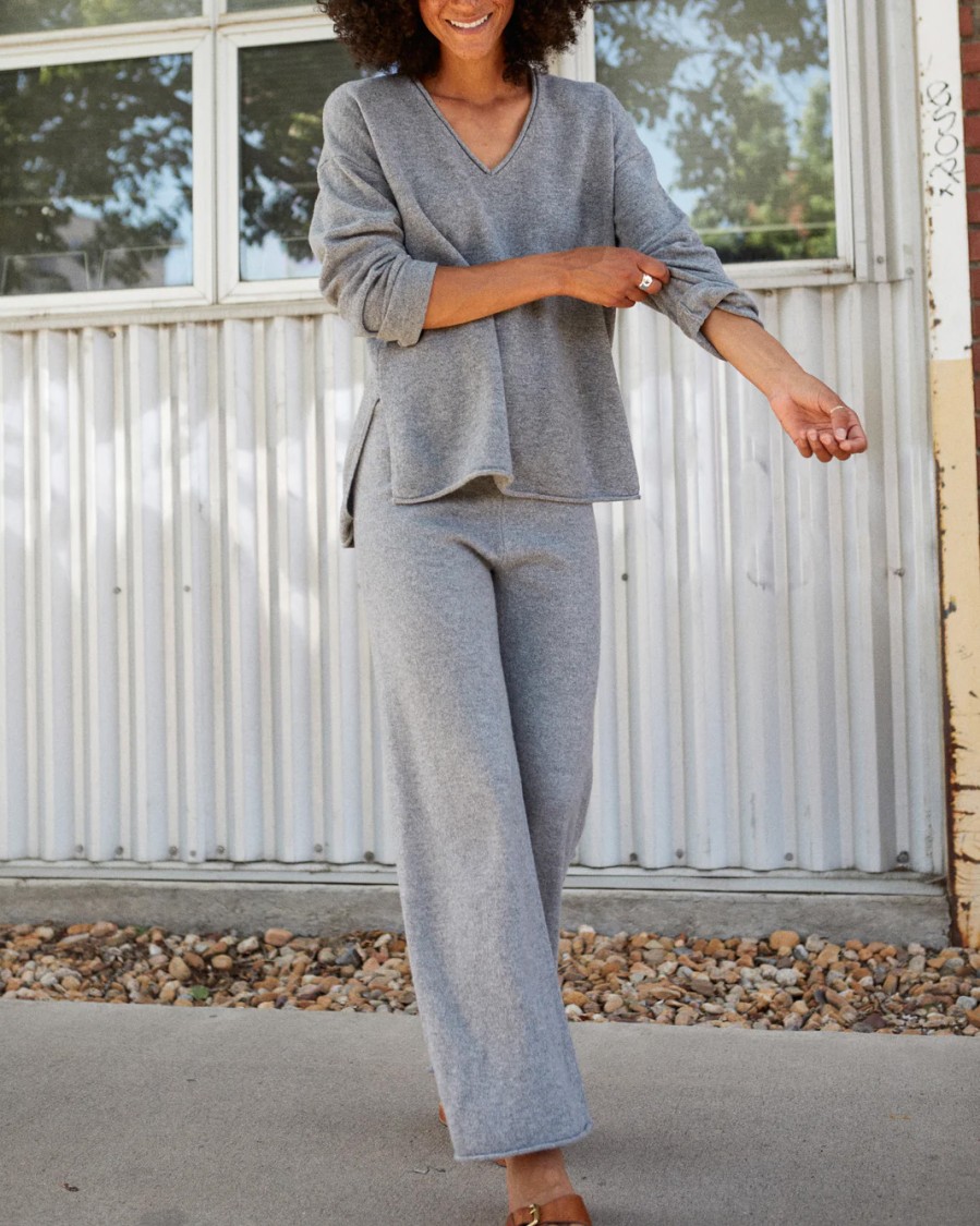 Outerknown High-rise Knit Pants With Relaxed Wide Leg In Gray