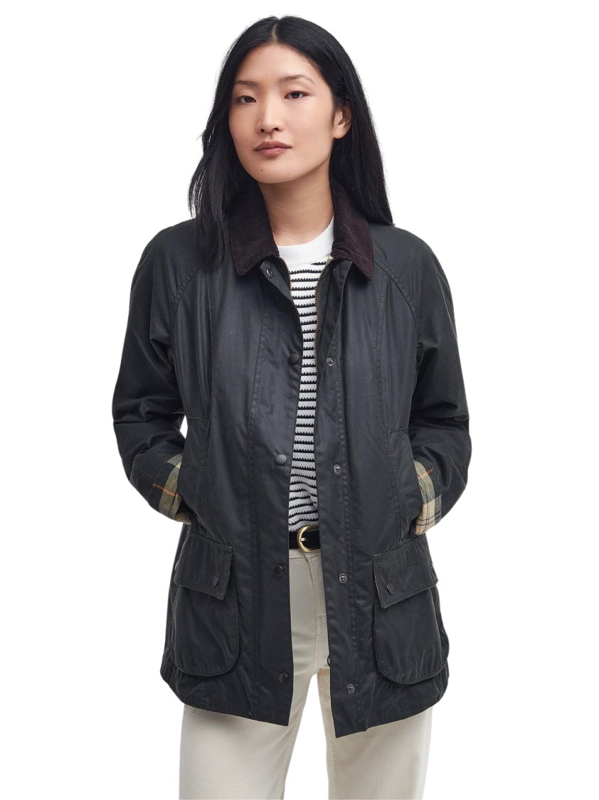 Barbour Classic Button-up Coat With Corduroy Collar In Black
