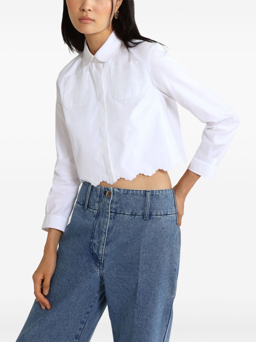 Shop Patou Cropped White Shirt With Classic Collar
