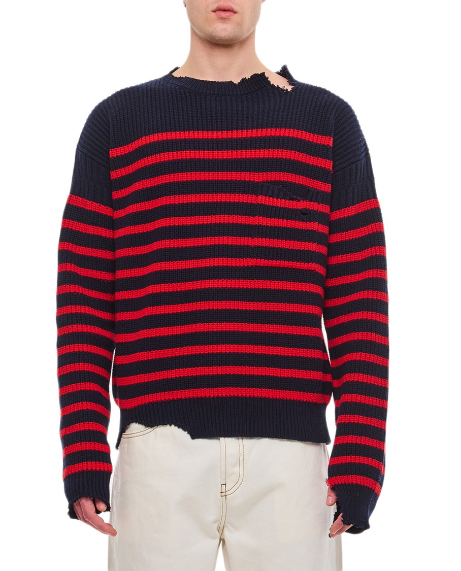 Marni Sailor Striped Distressed Crewneck Sweater