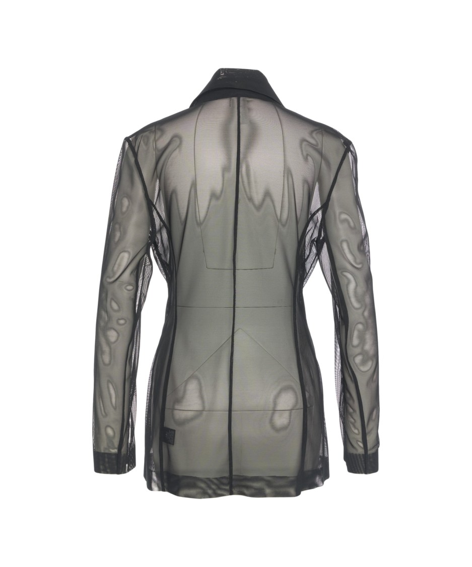 Shop Norma Kamali Black Tulle Blazer With Notched Lapels