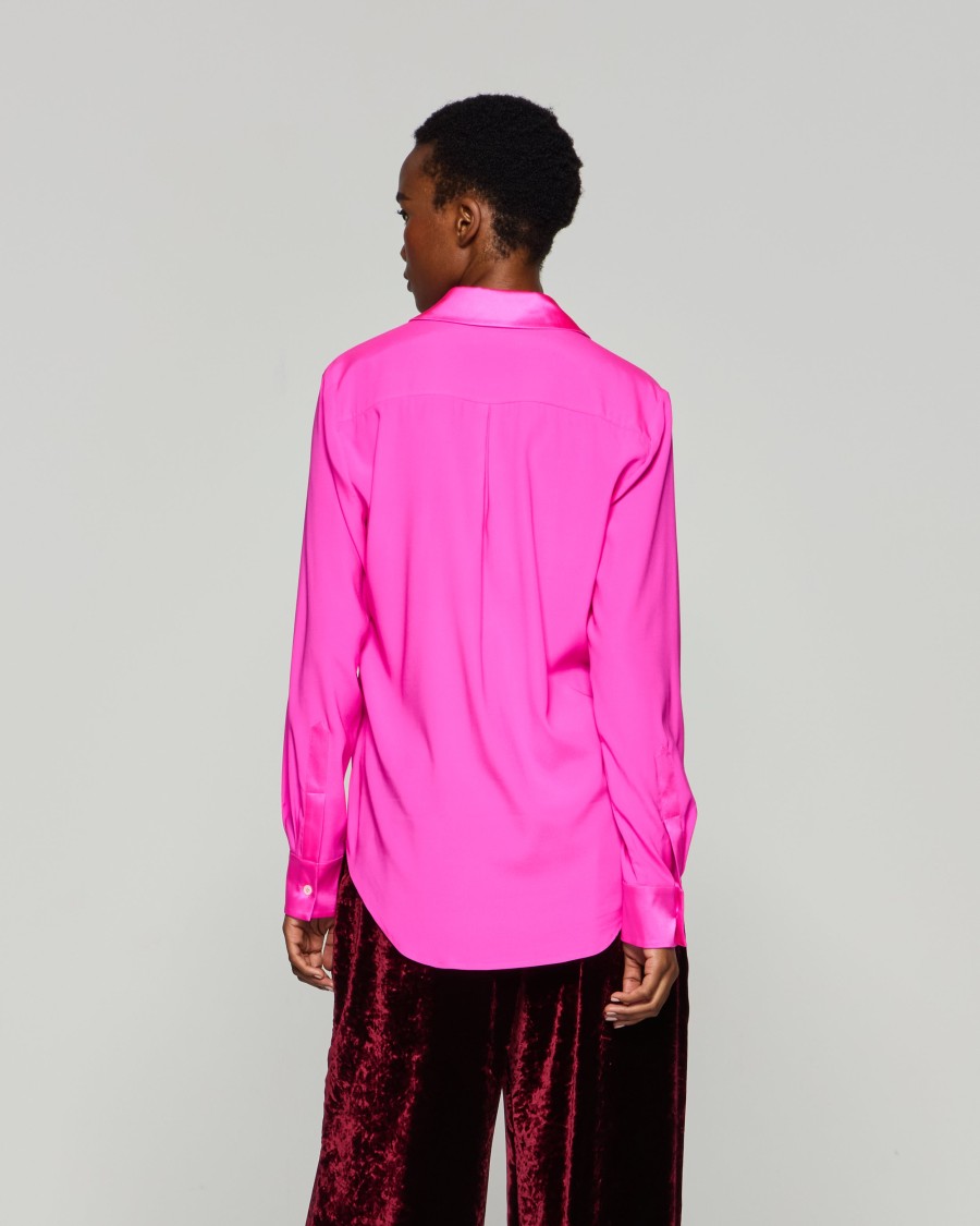 Serena Bute Silk Classic Shirt - Neon Pink In Pink