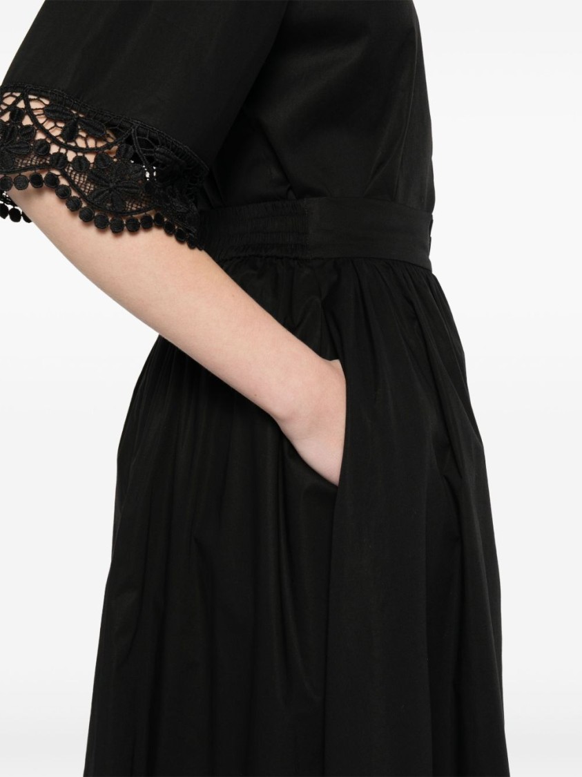 Twinset Cotton Midi Skirt In Black With Buttons Fastening
