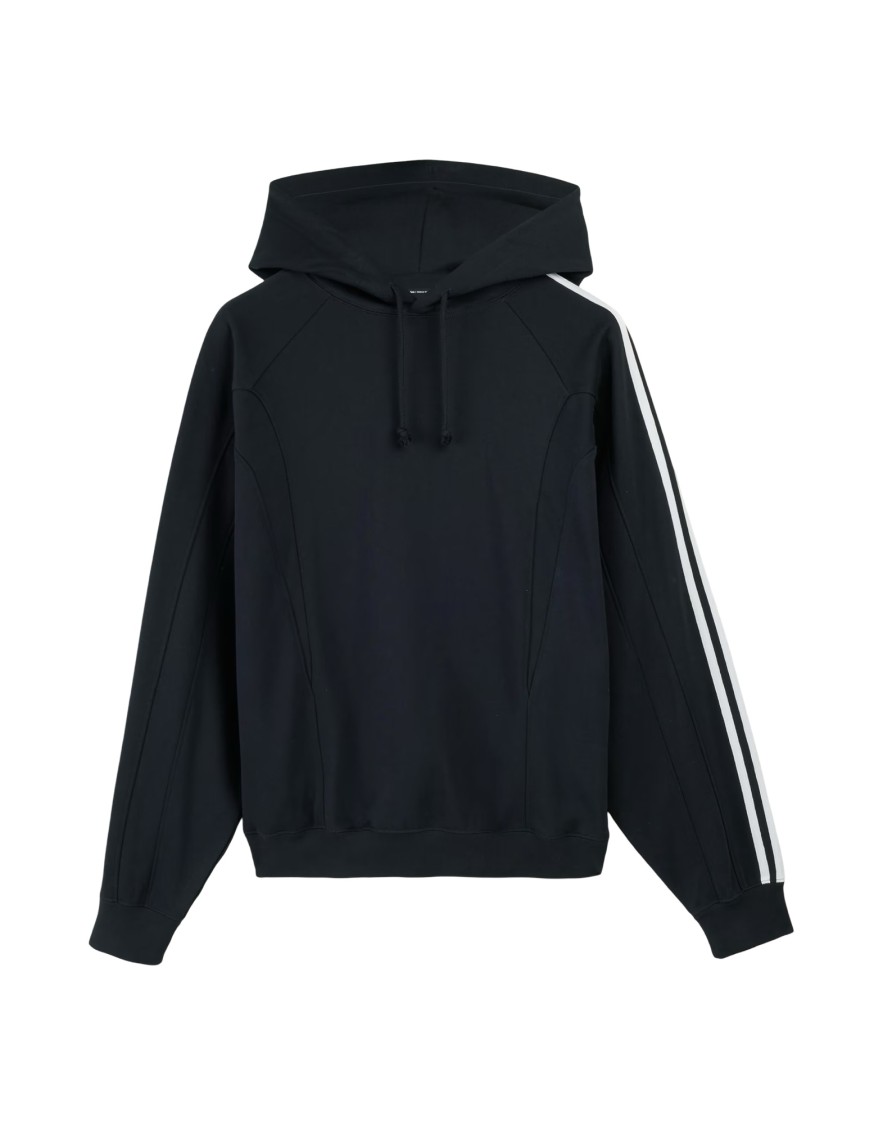 Y-3 Relaxed Fit Black Hoodie With Contrasting Stripes In Black