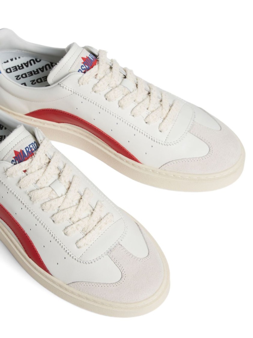 Dsquared2 White Leather Sneakers With Contrasting Accents In Neutral