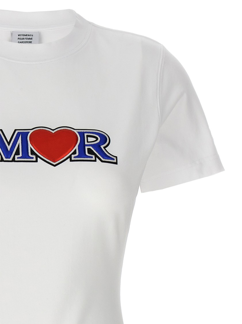 Vetements Love Crew Neck Embroidered Graphic Print T-shirt In White