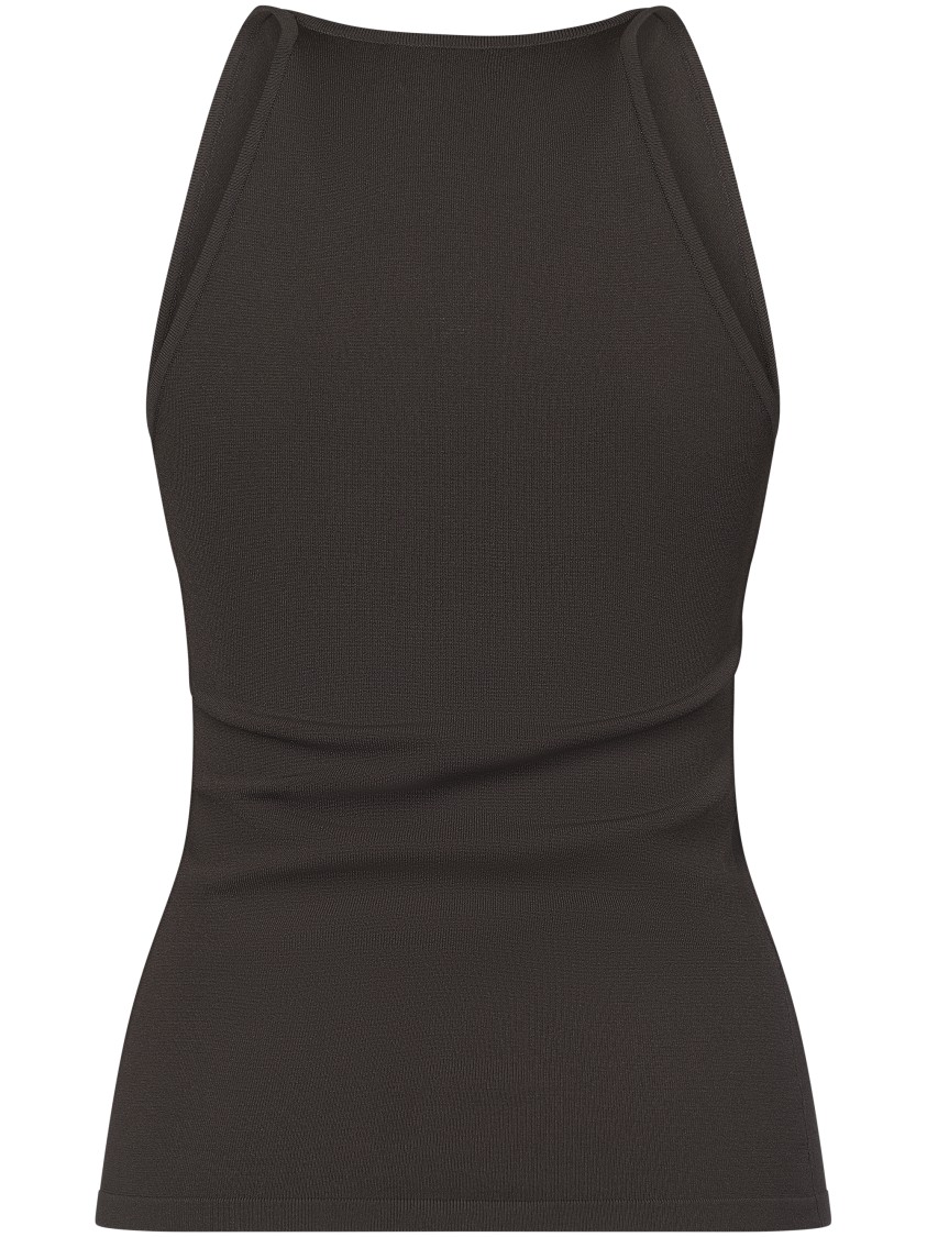 Max Mara Fitted Brown Top With Deep V-neckline In Brown