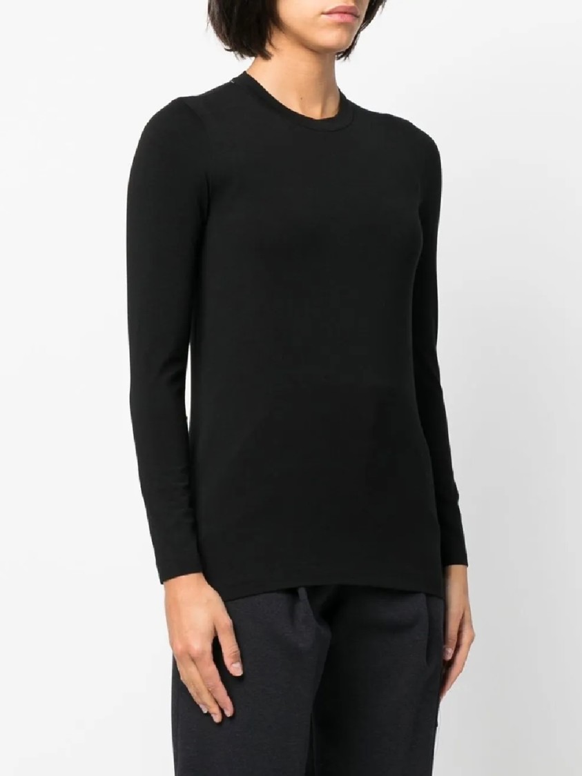 Brunello Cucinelli Long-sleeve Black Top With Classic Crew Neckline In Black