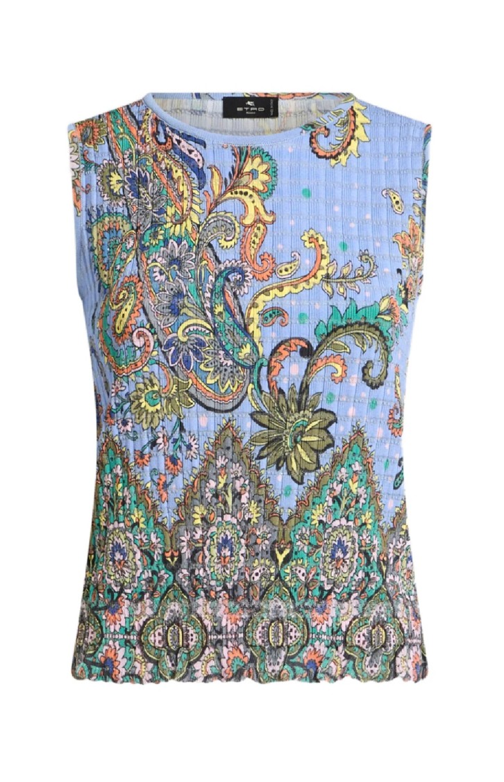 Etro Sleeveless Paisley Knitwear Top With Fitted Silhouette