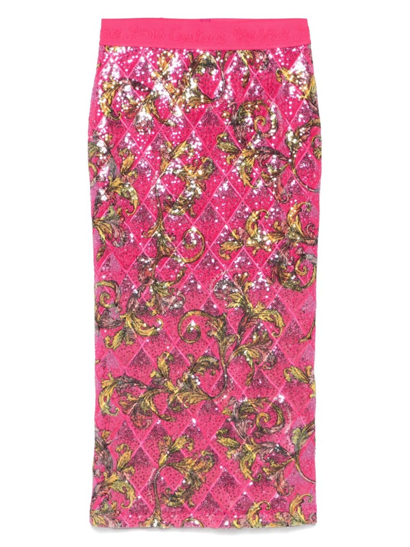 Versace Jeans Couture Fitted Floral Pattern Skirt With Sequined Detailing In Pink