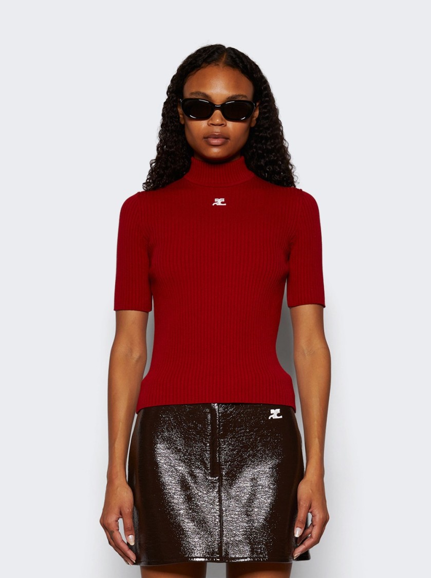 Courrèges Shoulder Snaps Rib Knit Cropped Sweater Top
