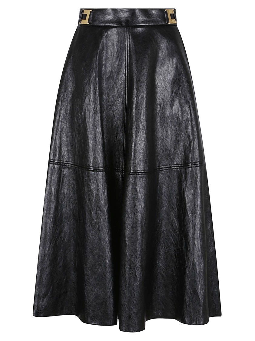 Elisabetta Franchi Crackled Leather-effect Synthetic Maxi Skirt With Flared Hem In Black