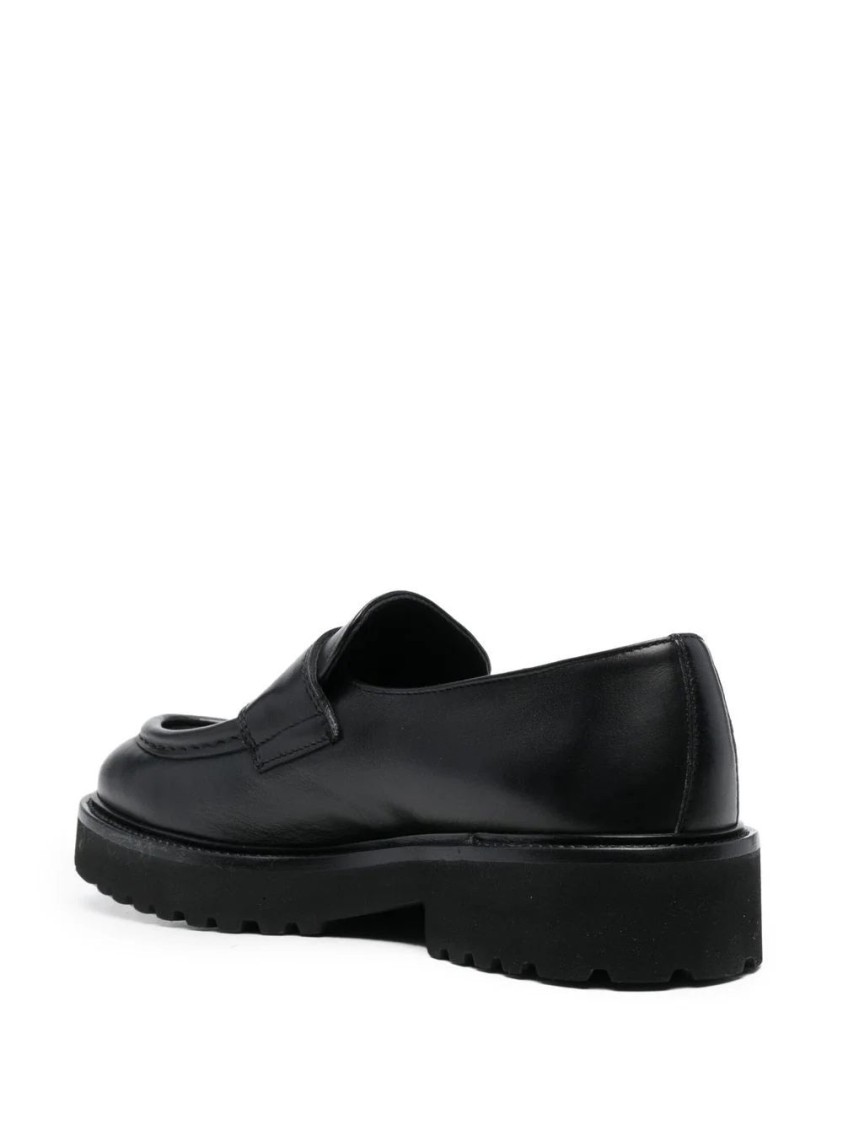 Doucal's Penny Strap Black Leather Loafers In Black