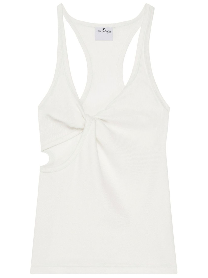Courrèges Twist-detail Top With Deep V-neckline In White