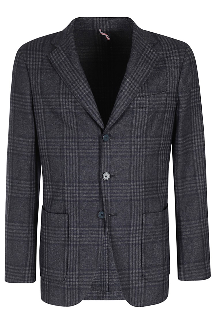 Santaniello Classic Blue Wool-blend Jacket With Check Pattern In Blue