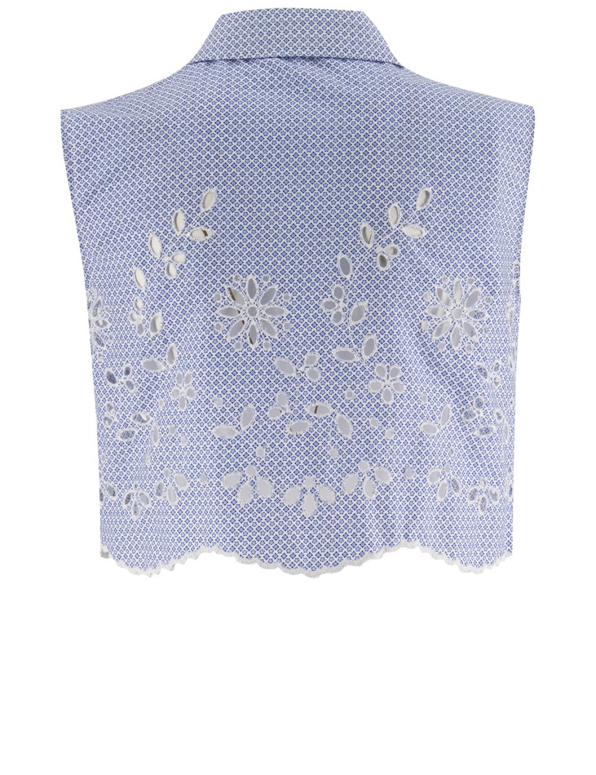 Ermanno Scervino Floral Embroidered Sleeveless Shirt With Scalloped Hem