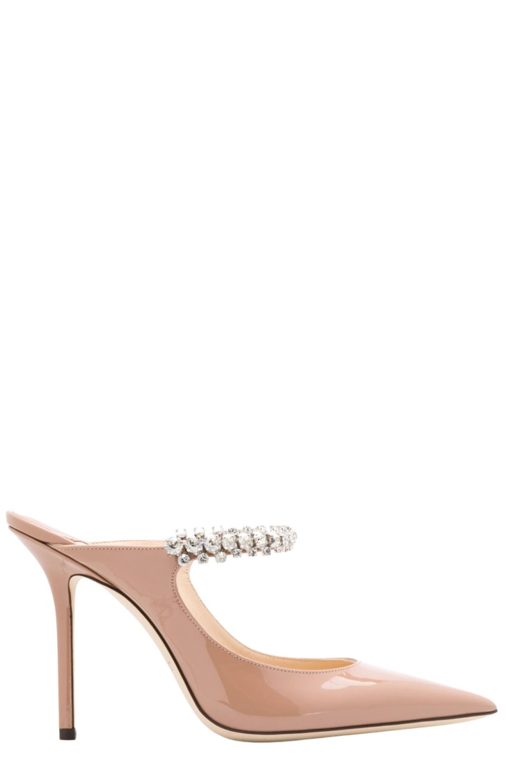 Jimmy Choo Womens Ballet Pink Bing 100 Crystal-embellished Patent-leather Heeled Mules In Neutral
