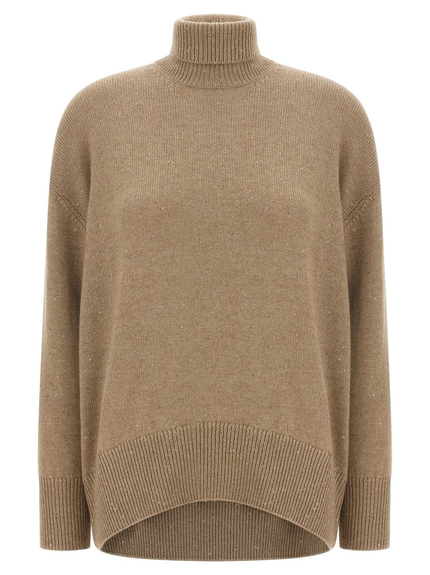 Brunello Cucinelli Cashmere-silk Sweater With All-over Sequin Appliqué In Neutral