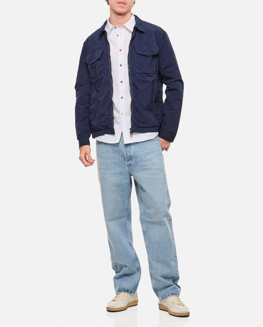 Shop Paul Smith Double Zipper Jacket With Classic Collarfour Buttoned Pockets In Blue