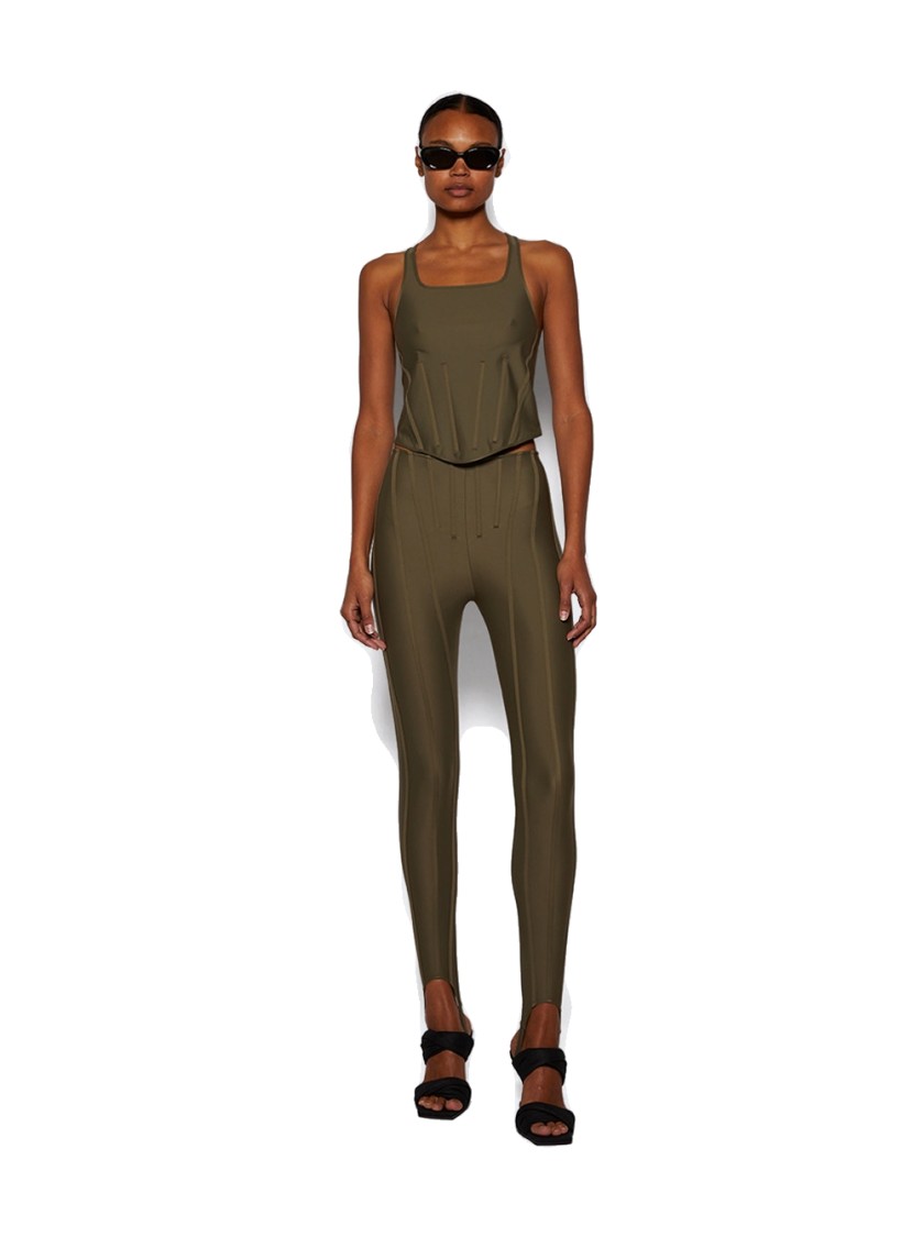 Shop Mugler Corset Leggings Khaki In Green