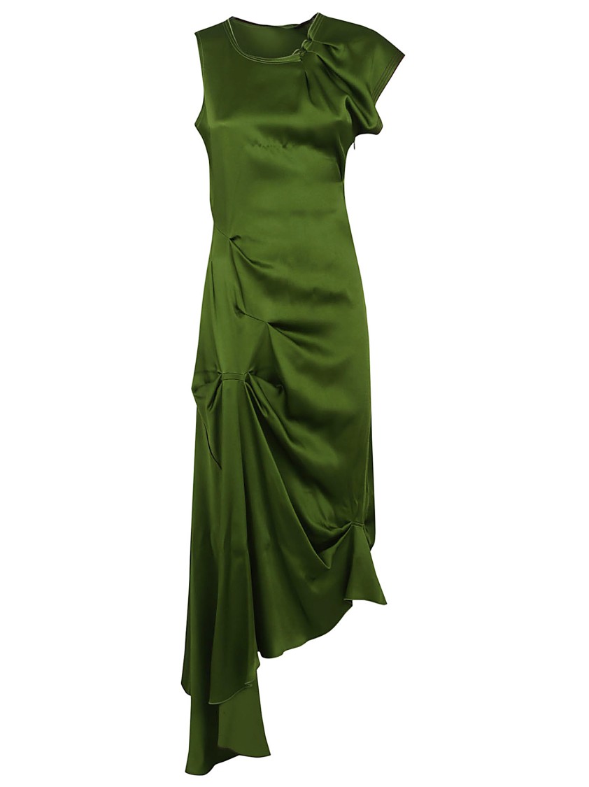 Victoria Beckham Draped Sleeveless Midi Dress With Asymmetric Detailing In Green