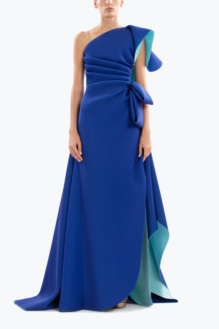 Saiid Kobeisy Double Faced Scuba Long Dress In Blue