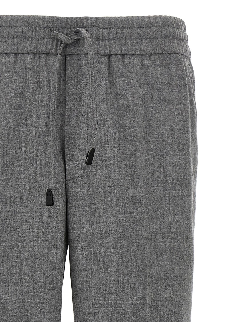 Brioni Elastic Waistband Trousers With Side And Back Pockets In Gray