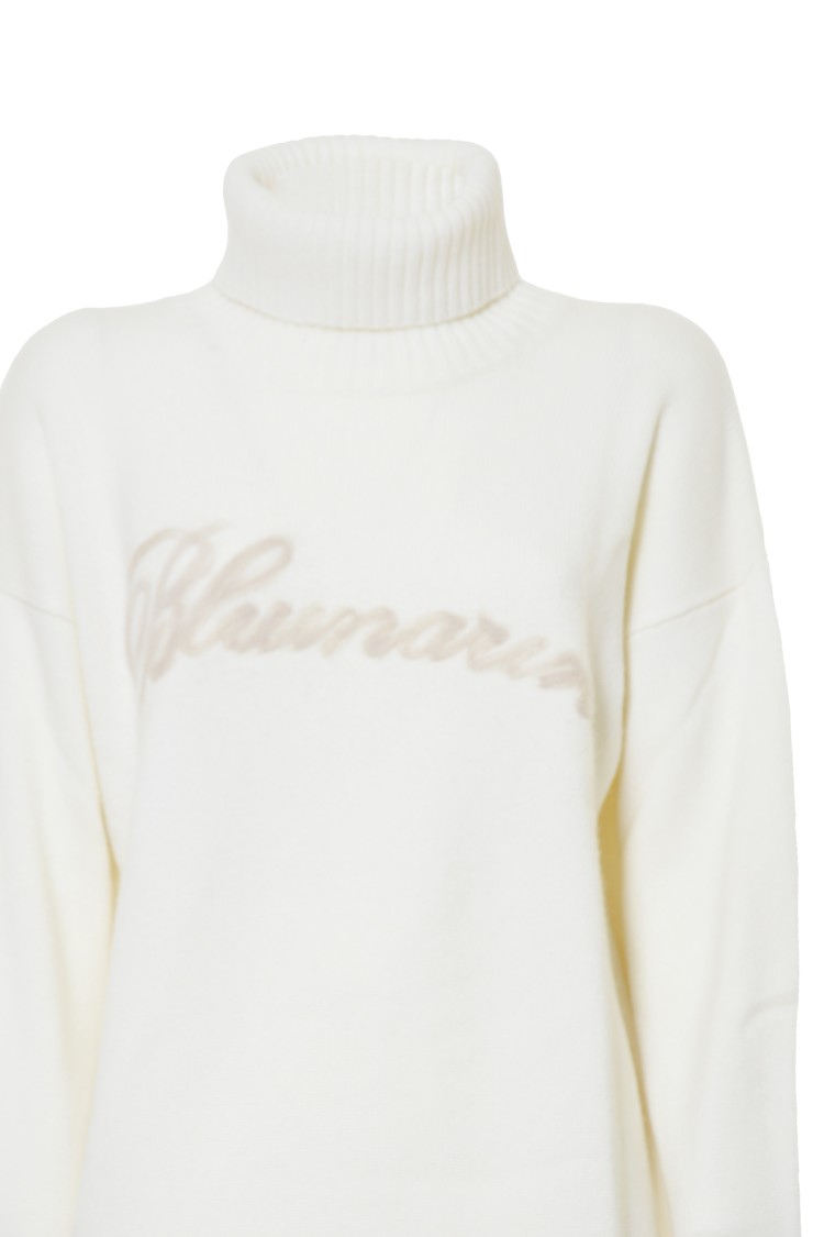Blumarine Butter White Cashmere Turtleneck Sweater In White