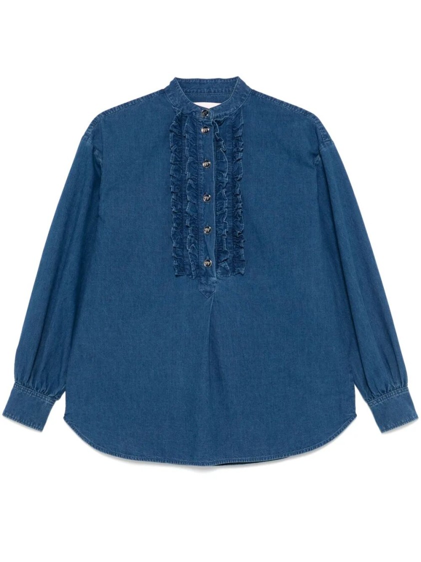 VALENTINO VALENTINO CLASSIC BLUE DENIM SHIRT WITH RUFFLED PLACKET 