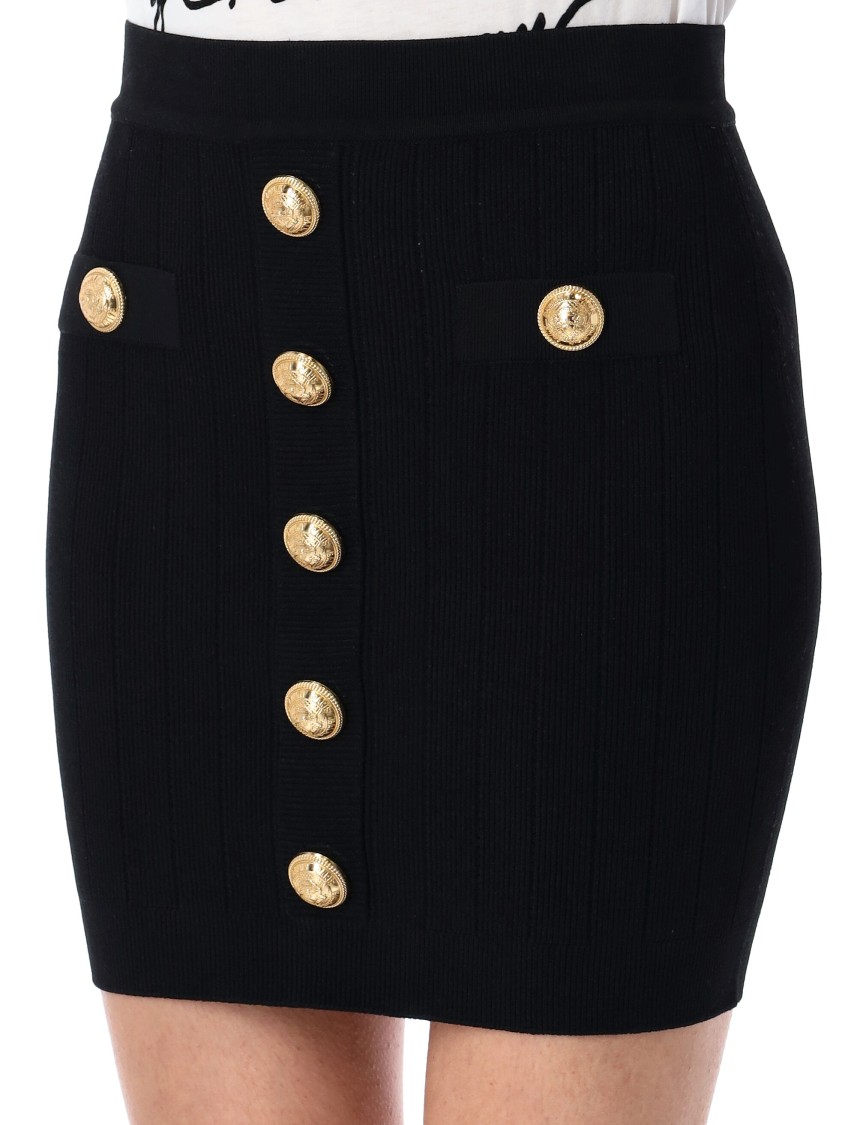 Balmain Black Mini Pencil Skirt With Jewel Buttons In Stretch Viscose Blend Woman In Black