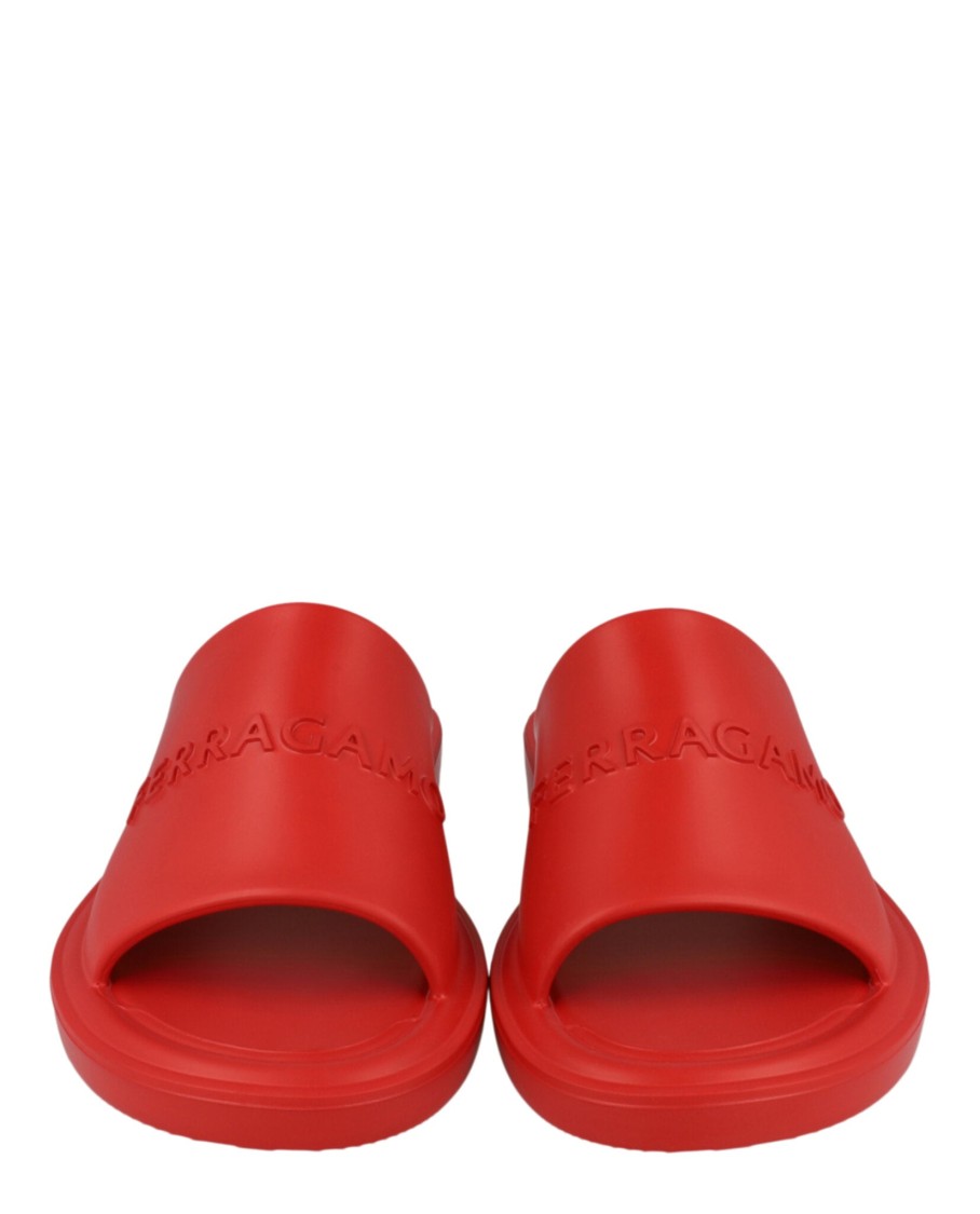 Ferragamo Giuneva Logo Embossed Slides In Red
